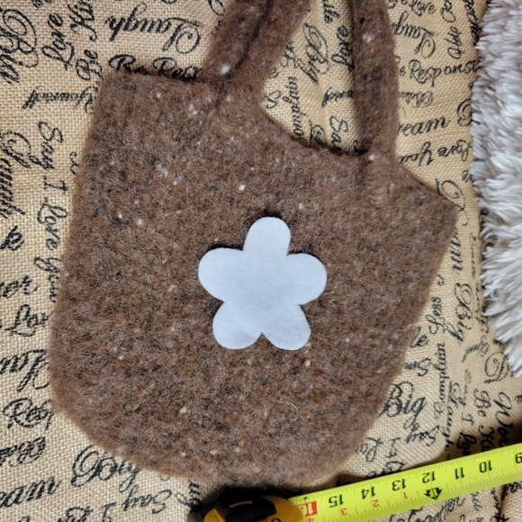 Handcrafted brown felted Wool bag has a flower applique not yet attache - Picture 5 of 6